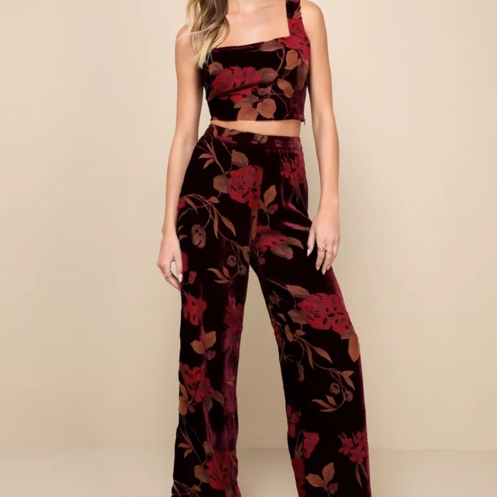 Lulus Only Tonight Plum Purple Floral Burnout Velvet Wide-Leg Jumpsuit